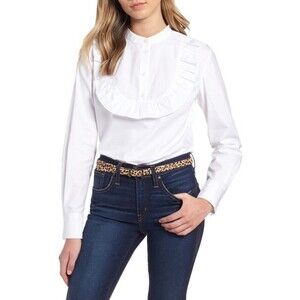 1901 W women's Ruffle Trim Toppling Sleeve Blouse White Size L $69